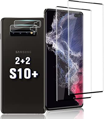 [2 2 Pack ] Galaxy S10 Plus Screen Protector with Camera Lens Protector,9H Tempered Glass,Support Fingerprint Unlock,3D Curved, Anti Scratch, HD Bubble Free,for Samsung Galaxy S10 Plus/S10  (6.4")