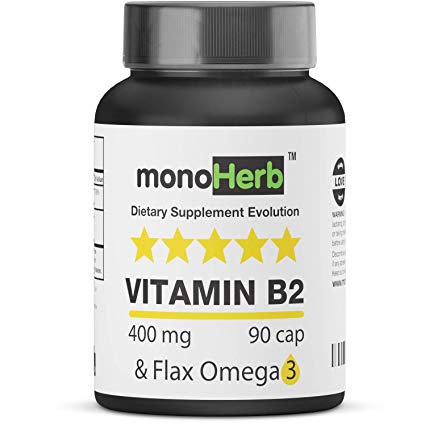 Vitamin B2 400mg Riboflavin - Against Migraine - 90 Capsules with Omega 3