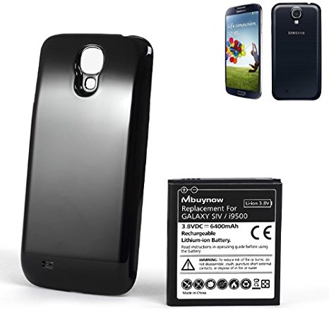 Mbuynow® 6400mAh Extended Battery for Samsung Galaxy S4 i9500 with Black Back Shell Cover