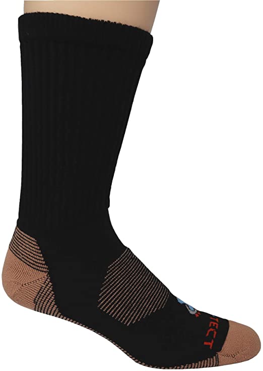 Pro-Tect Diabetic Copper Unisex Crew Socks Made in The USA, Antibacterial, Fights Odor & Fungus, Extra Large, Black (2-Pack)