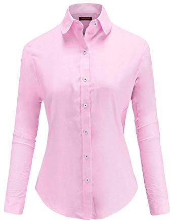 Dioufond Womens Wrinkle-Free Oxford Long-Sleeve Button Down Shirt Work Wear