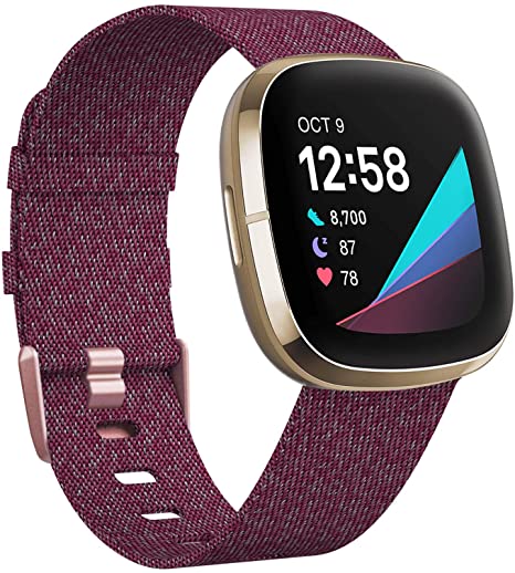 KIMILAR Woven Band Compatible with Fitbit Versa 3 / Fitbit Sense Bands, Small Large Soft Woven Fabric Breathable Accessories Strap Replacement Wristband Women Men for Versa 3 / Sense Smart Watch