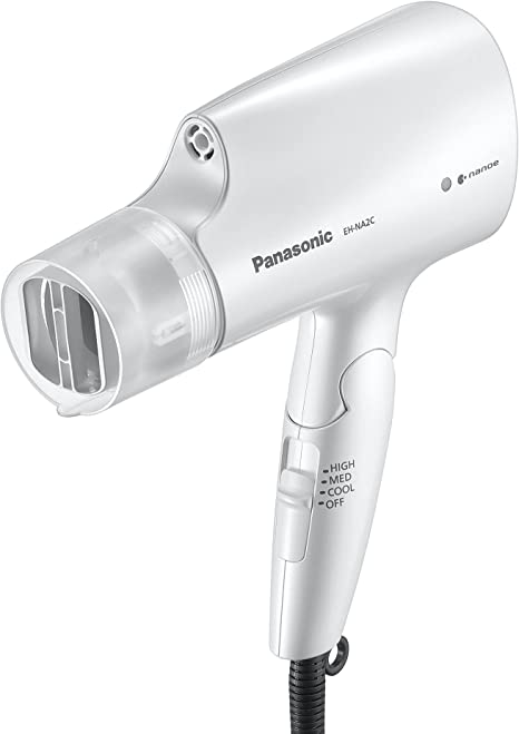 Panasonic nanoe™ Salon Hair Dryer with Oscillating Quick Dry Nozzle, Folding Hair Dryer for Travel and Home, 3 Airflow Settings for Easy Styling and Healthy Hair - EH-NA2C-W (White)