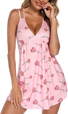 Samring Sexy Lingerie Sleepwear for Women Chemises V-Neck Full Slip Babydoll Nightgown Dress S-XXL