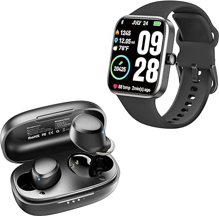 A1 Mini Wireless Earbuds Bluetooth 5.3 Black S2 44mm 2023 Smart Watch Alexa Built-in Fitness Tracker Black