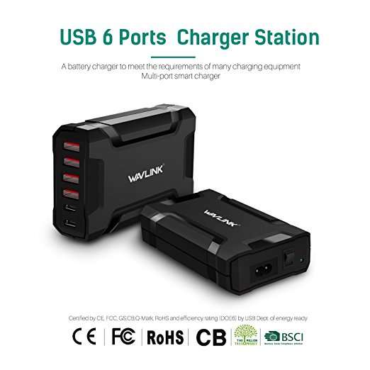 60W 6 Port USB C Wall Charger - USB 3.0 Multiple Fast Charge Desktop Charging Station Dock with Charging Cords for iPhones/Smart Phones/Tablets