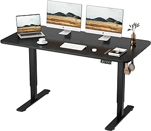 Flamaker Adjustable Standing Desk 55 x 24 Inch Electric Stand up Desk Home Office Sit Stand Desk with Wire Hole, Headphone Hook (Black Top, Black Frame)