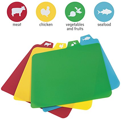 Tatkraft Quatro Hi-quality Flexible Cutting Board Set of 4 with Food Icons Color Coded Non-Slip 36X30cm