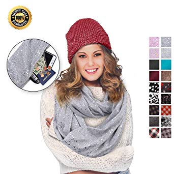 Infinity Pocket Scarf Novelty Premium Travel Hidden Zipper Scarves for Women Girls Men Couple Winter Warm Soft Lightweight