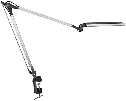 Phive Architect Lamp / LED Task Lamp with Clamp, Metal Swing Arm Desk Lamp, Eye-caring Office Lamp (Dimmable, 4 Lighting Modes, 6-Level Dimmer, Touch Control, Memory Function, Drafting / Work Bench Light) Grey