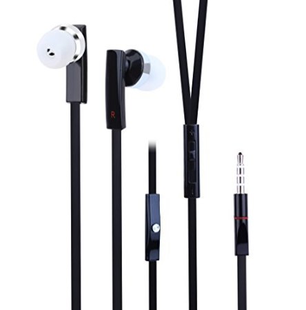 PWOW® S500 In-Ear Earphone Headphones Stereo Earbuds Noodle Wired Earphones with Microphone & Volume Control Universal 3.5mm for iPhone/ Samsung/ Computer Black