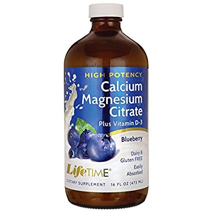 LifeTime Liquid Calcium Magnesium Citrate, 750 mg. Blueberry Flavored, 16 Ounce