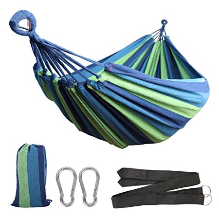 Anyoo Cotton Garden Hammock Outdoor Camping Portable Canvas Swing Bed Stripe 450lbs Capacity Lightweight with Carry Bag for Patio Yard Beach Backpacking Hiking