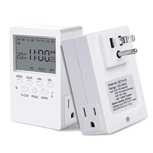 Outlet Timer, 7 Day Cycle Dual Outlet Timer, Digital Electronic Timer, Programmable Plug-in Light Timer for Electric Outlets, Wall Timer Switch for Appliances, 15A/1800W, 20 ON/Off Programs