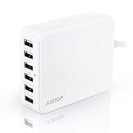 JUSTOP® 6-Port USB Wall Charger Adapter 33W Multi-purpose Desktop / Travel Charging Station For iPhone , iPad , Samsung Galaxy , HTC, Nexus , Motorola , Smartphone , Android Tablets (White)