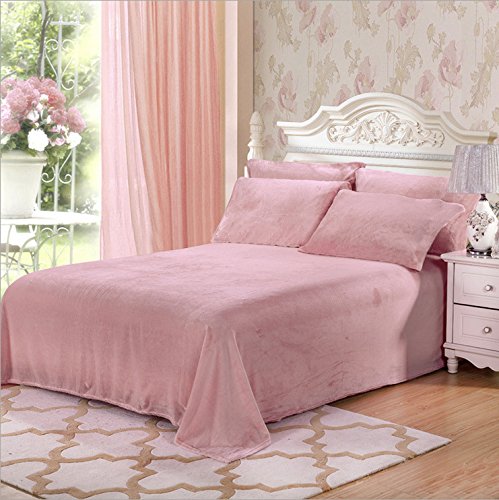 Fasisa Bedding Set - Flannel Fleece Cozy Warm Super Soft Plush Sheet Set - 1 Flat Sheet, 1 Fitted Sheet with 2 Pillowcases (Queen, Pink)