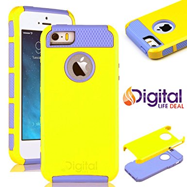 Yellow & Purple Color 2-Piece Dual Layer Style Hybrid Heavy Duty Case Hard Cover for Apple iPhone SE 5 5S