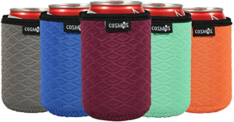 Cosmos Pack of 5 Soft Neoprene 12 OZ Standard Can Cooler Regular Can Insulated Cover for Beer Beverage Drink Can (For 12 oz Standard Can)