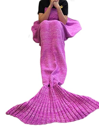 Feiuruhf Knitted Mermaid Tail Blanket for Adults Teens, Kids Crochet Snuggle Mermaid, All Seasons Sleeping Blanket (Pink)