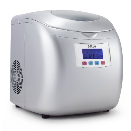 DELLA© Portable High Capacity Household Ice Maker w/LCD Display Yield Up To 26 Pounds of Ice Daily- 3 Cube Sizes -Silver