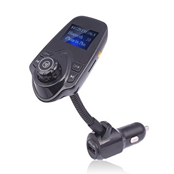 Btopllc FM Transmitter Bluetooth Wireless Radio Adapter Audio Receiver Stereo Music Car Kit with USB Charger, Hands Free Calling for Smartphones, Tablets, TF Card, MP3 and More