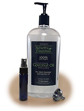 Earth's Essentials Organic Coconut Oil-Fractionated / Odorless-32 Oz. Pump Bottle-USP Top Grade-Bundled With 1 Oz. Purse Size Mister Bottle And Stainless Steel Mini Funnel