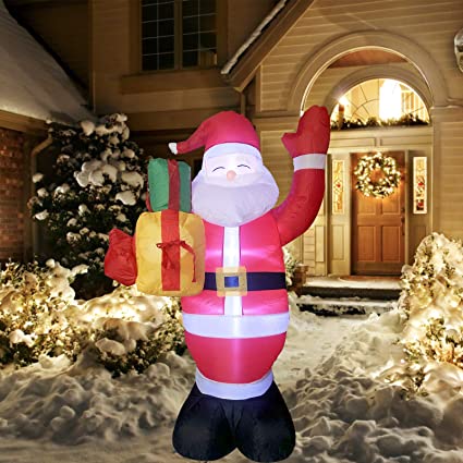 IIDEE 5ft Christmas Inflatable Santa Claus for Christmas Blow Up Yard Decorations Outdoor Built-in LED Lights with Tethers, Stakes for Christmas Outdoor Yard Decorations