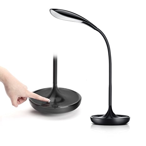 Ominihome Desk Lamp Office Swing Arm, LED Dimmable Folding Gooseneck Reading Lights with USB Charging Port, Touch Sensor, Piano Black, for Office, Bedroom, College