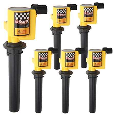 Bravex Set of 6 Ignition Coils for Ford Escape Freestyle Mercury Mariner Mazda V6 3.0L Compatible with C1458 FD502 DG500 DG513 (Yellow)