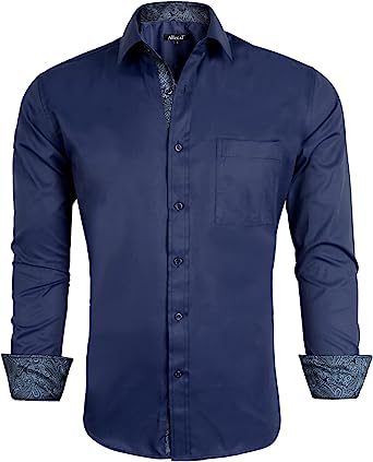 Alizeal Mens Business Slim Fit Dress Shirt Long Sleeve Patchwork Button Closure Shirt