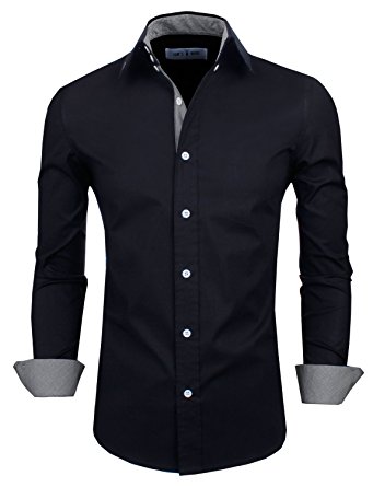 Tom's Ware Mens Classic Slim Fit Contrast Inner Long Sleeve Dress Shirts