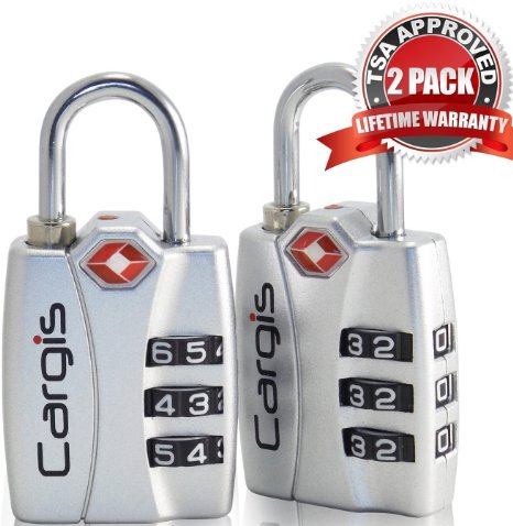 Cargis TSA Approved Luggage Locks. Heavy Duty Personalized Combination Travel Lock with Open Alert and Lock Safe Protection (2 Pack).