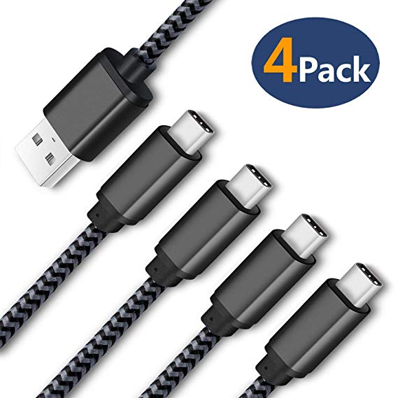 USB Type C Cable Fast Charging, HI-CABLE 4-Pack 6FT USB C Charger Braided Cable Compatible Samsung Galaxy S10 S10  S10e S9 S8 Plus Note 9 8, Moto Z3 Z2, LG V40 V20 G8 G7, Pixel 3 2 XL More (Grey)