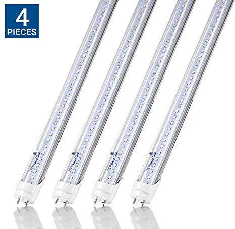 Hyperikon T8 T10 T12 LED tube, 4FT, Double ended, With or Without T8 ballast, 18W (48W equivalent), 2340 Lumens, 5000K (Crystal White Glow), Clear Cover, DLC and UL Certified, fluorescent replacement (Pack of 4)