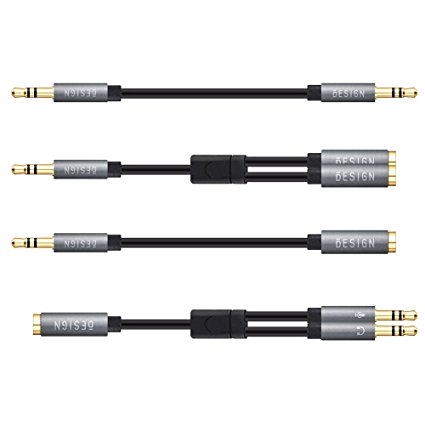 Besign Auxiliary Audio Cable Pack - 3.5mm Stereo Aux Cable, Male to Female Extension Audio Cable, Female to 2 Male Headphone Mic Audio Y Splitter Cable, 3.5mm Male to 2 Port 3.5mm Female Audio Cable