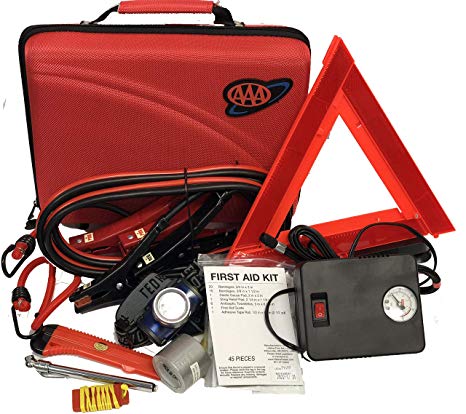 Lifeline 4365AAA 68Pc AAA Destination Road, 68 Piece Emergency Car Tire Inflator, Jumper Cables, Headlamp, Warning Triangle and First Aid Kit