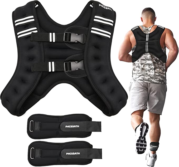 PACEARTH Weighted Vest Plus Size with Ankle/Wrist Weights 6lbs-30lbs Adjustable Body Weight Vest with Reflective Stripe Workout Equipment for Strength Training, Walking, Running for Men Women