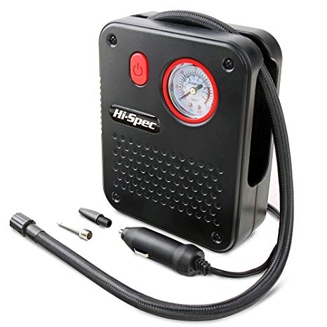 Hi-Spec 12V DC Portable Air Compressor Pump for Car Cigarette Lighter with 150PSI Max Pressure, Long Cord & 3 Adapters Great for Balls, Bikes, Pool Toys, Inflatable Furniture, SUV & Car Tire Inflator