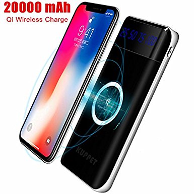 IPhone X Wireless Charger Power Bank,KUPPET 20000mAh External Battery Charging Pack Portable Charger Battery Pack Portable Charger for iPhone X,iPhone 8,Samsung Galaxy S8 Note 8