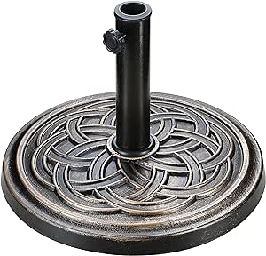 YSSOA 24.2lbs Heavy Duty Outdoor Umbrella Base 17.72" Round Market Umbrellas Stand for Patio, Garden, Lawn, Bronze