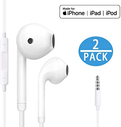 【2Pack】 for iPhone Earphone with 3.5mm Headphone Plug,Earphones Headset with Mic Call Volume Control for iPhone 6 Earbuds Compatible with iPhone 6s/6plus/6/5s,Android,PC