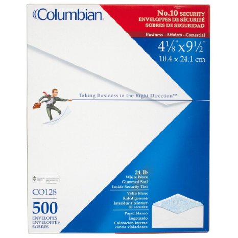 Columbian 10 Security Tinted Envelopes 4-18 x 9-12 Inch White 500 Per Box CO128