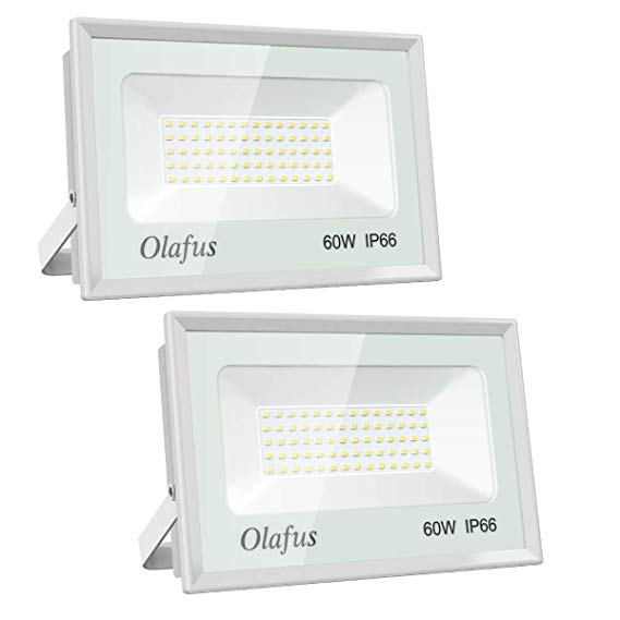 Olafus 2 Pack 60W LED Flood Light, 6600LM, 300W Halogen Blub Equivalent IP66 Waterproof Outdoor Landscape Floodlights Ultra Bright for Playground, Entryway, Yard, Basement 5000K Daylight White