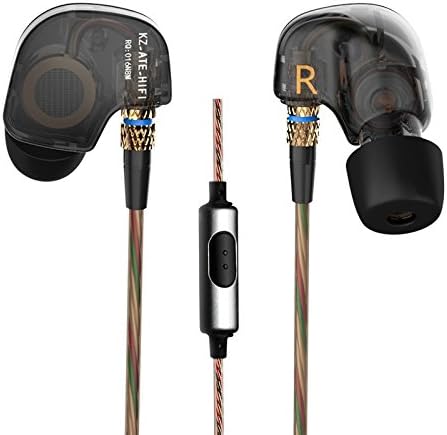 KZ ATE Hi-Fi IEM Sports Headphones with Copper Driver Ear Hook and Foam Eartips Specially for Music Fans, Mic Edition