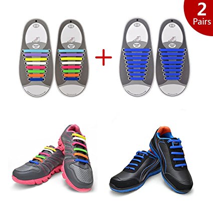 SnowCinda 2 pair of Elastic No Tie Lazy Rubber Elastic Shoelace Sneaker Shoe Laces Running Shoelaces Athletic Shoe laces