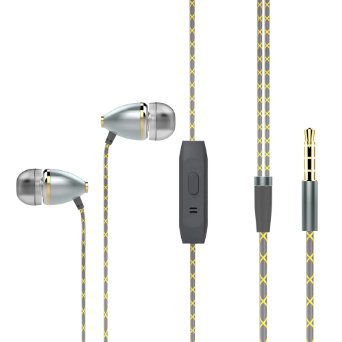 Wotmic Earphones with HIFI Stereo Bass Metal In-ear Headphones with Microphone for iPhones Android Tablets Music Players Gold