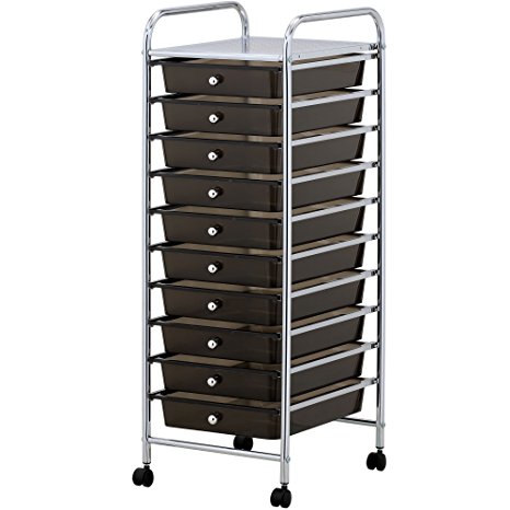 VonHaus 10 Drawer Storage Trolley | Home Office Supplies or Make-up & Beauty Accessories | Black