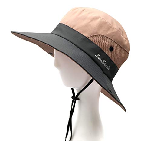 Lvaiz Waterproof Sun Hat Outdoor UV Protection Bucket Mesh Boonie Hat Adjustable Fishing Cap for Women