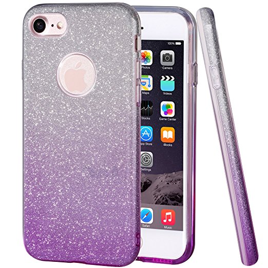 iPhone 7 Case,Hanlesi Shiny Gradient Series [Bling Crystal Clear] Cover,Ultra Slim Sparkle Premium 3 Layer Hybrid Translucent Protective Case for Apple iPhone 7 4.7 Inch