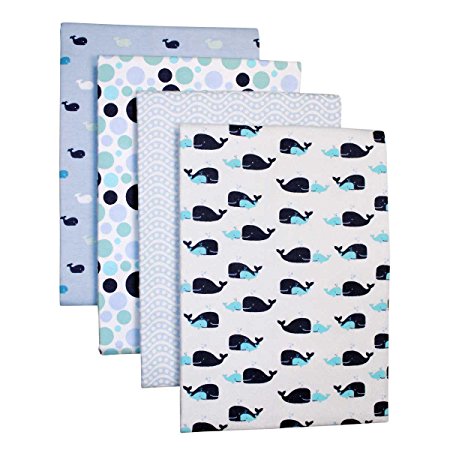 Carter's 4-Pack Cotton Flannel Receiving Blankets, Blue Whale